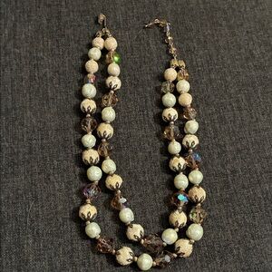Elegant Beaded Necklace - Cream and Brown vintage Vendome brand